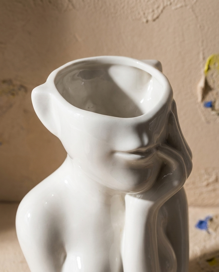 Gedankenpause – Gesichtsvase aus Keramik · Detail
