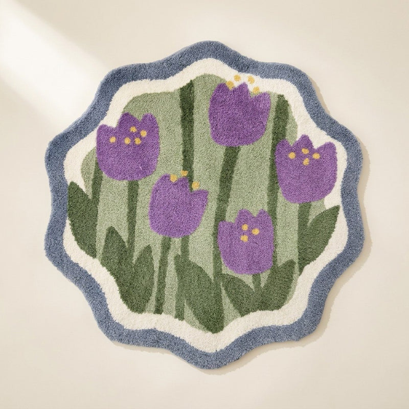 Runder Teppich mit bunten Blumen